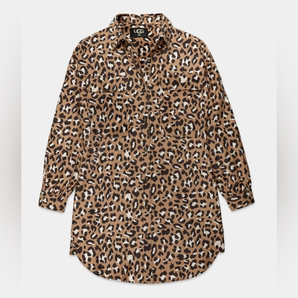 UGG - Addley Oversized Shirt Dress in Leopard. 100% Cotton.  Pockets. Small